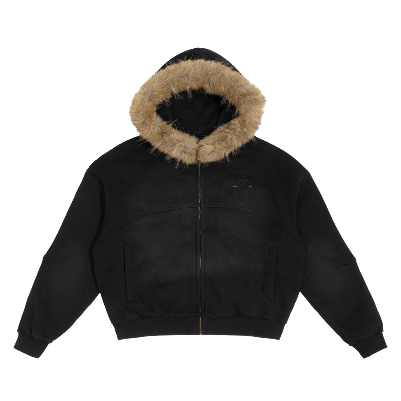 Farm Tough Sun Fade Boxy Detachable Fur Hoodie