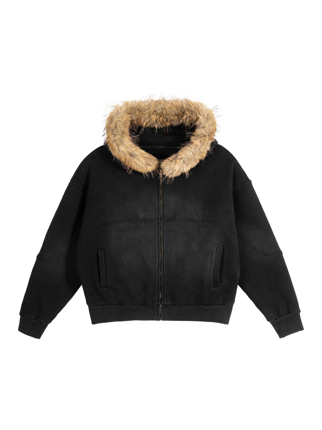 Farm Tough Sun Fade Boxy Detachable Fur Hoodie